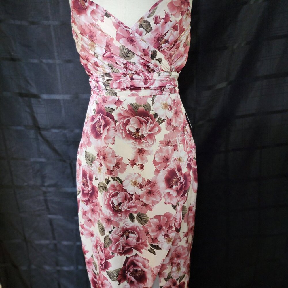 Express Floral Wrap Midi Dress in Pink and Cream